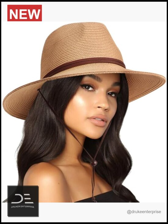 Straw Fedora Hat with Wide Brim UPF 50+ Sun Protection, Roll Up for Travel main image 7
